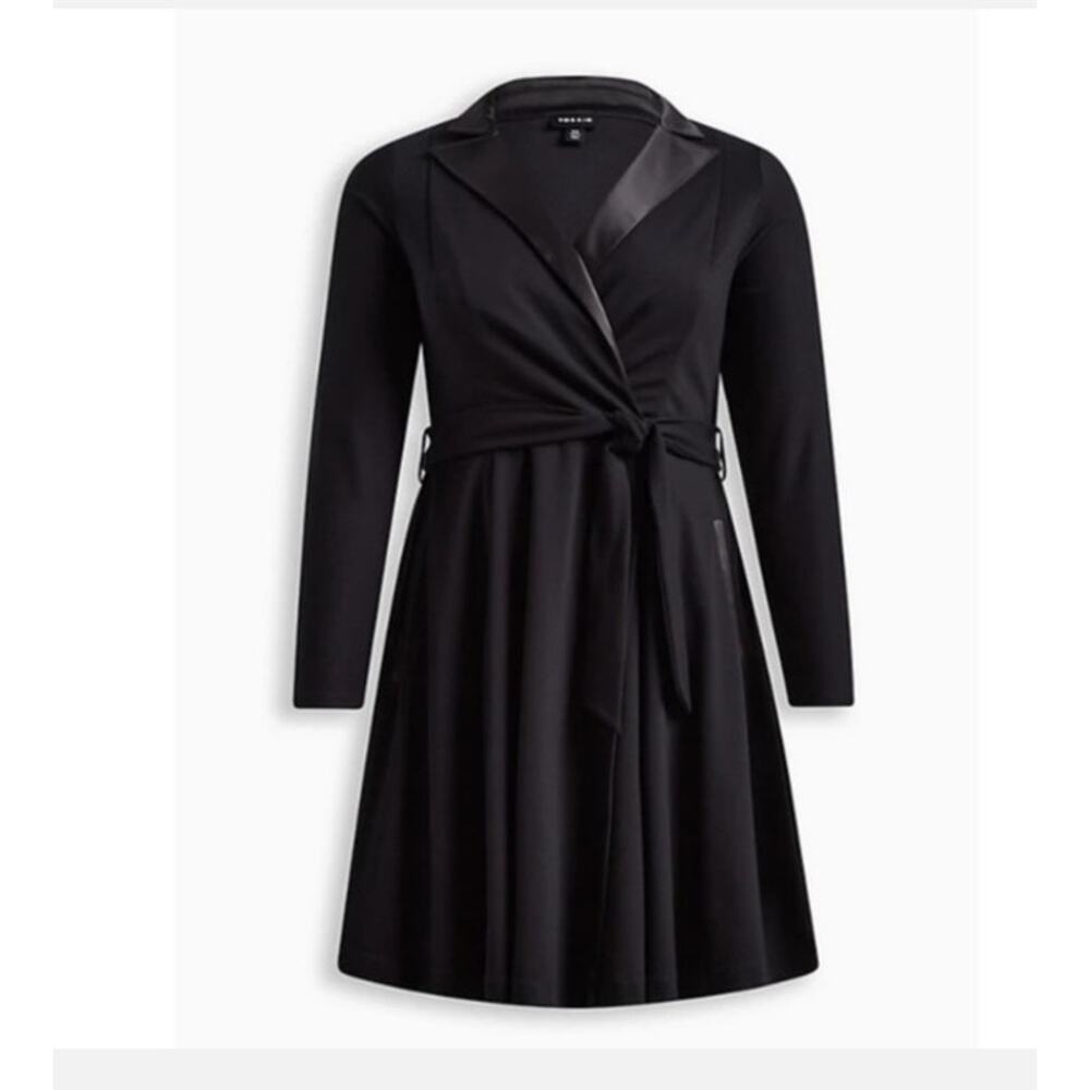 Torrid Black Tuxedo Dress, Long Sleeve, Full Skirt with Satin Details, Size 16